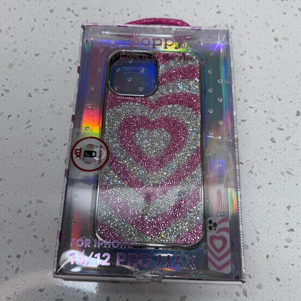XO Poppy Pink Rhinestone Heart for iPhone 13 12 Pro Max Case NIB